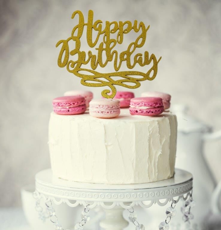 ACRYLIC CAKE TOPPER HAPPY BIRTHDAY GOLD The Famous Arthur Daley's
