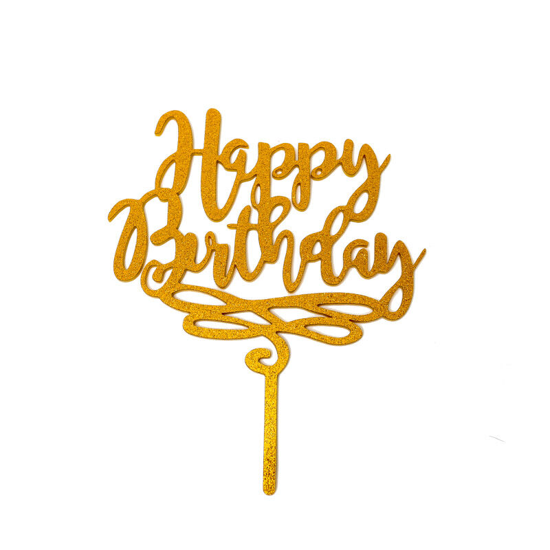 ACRYLIC CAKE TOPPER HAPPY BIRTHDAY GOLD The Famous Arthur Daley's