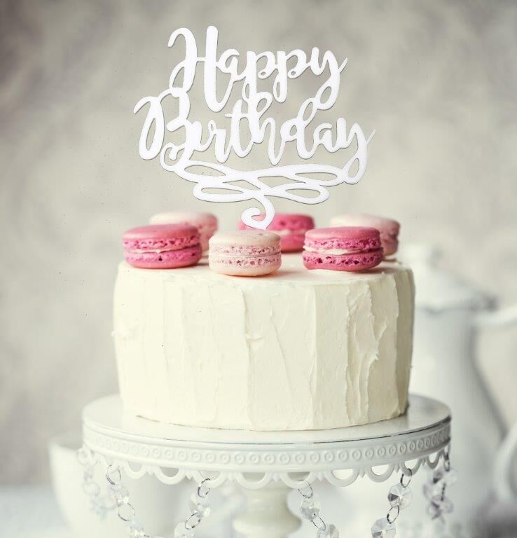 ACRYLIC CAKE TOPPER - HAPPY BIRTHDAY - WHITE | The Famous Arthur Daley's
