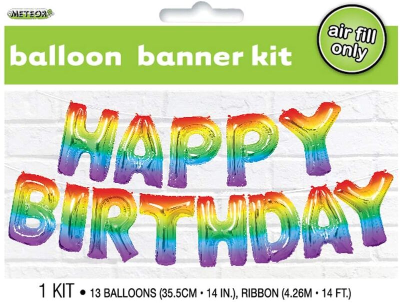 BALLOON BANNER KIT FOIL HAPPY BIRTHDAY RAINBOW The Famous